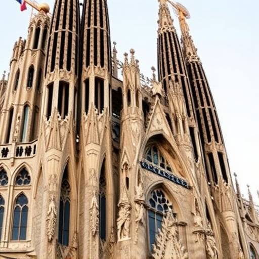 Fachada de la Sagrada Familia en Barcelona durante el d&radic;&ne;a