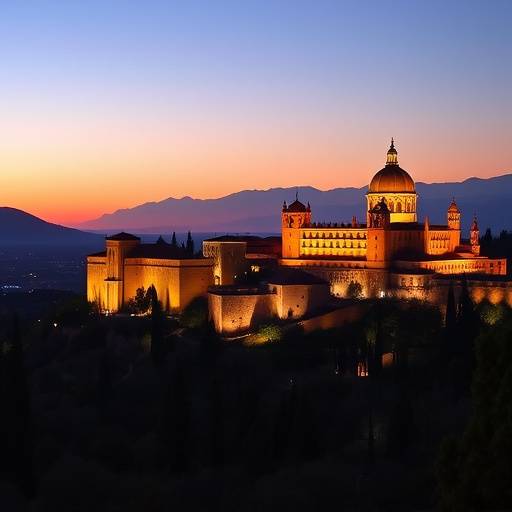 La majestuosa Alhambra de Granada iluminada al atardecer